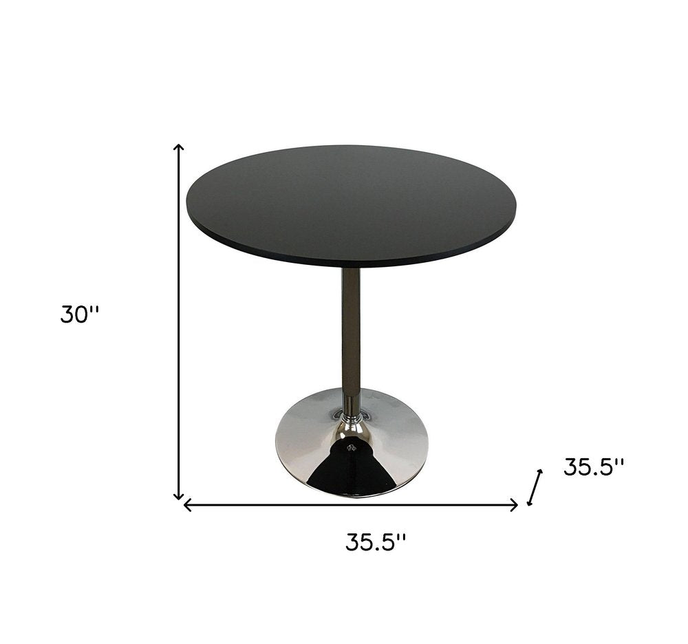 Black and Silver Wood and Metal Pedestal Base Round Top Dining Table - 36-inch