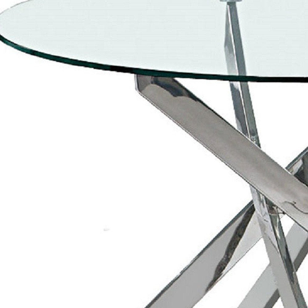 Clear and Silver Glass and Metal Cross Leg Base Round Top Dining Table - 48-inch