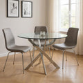 Clear and Silver Glass and Metal Cross Leg Base Round Top Dining Table - 48-inch