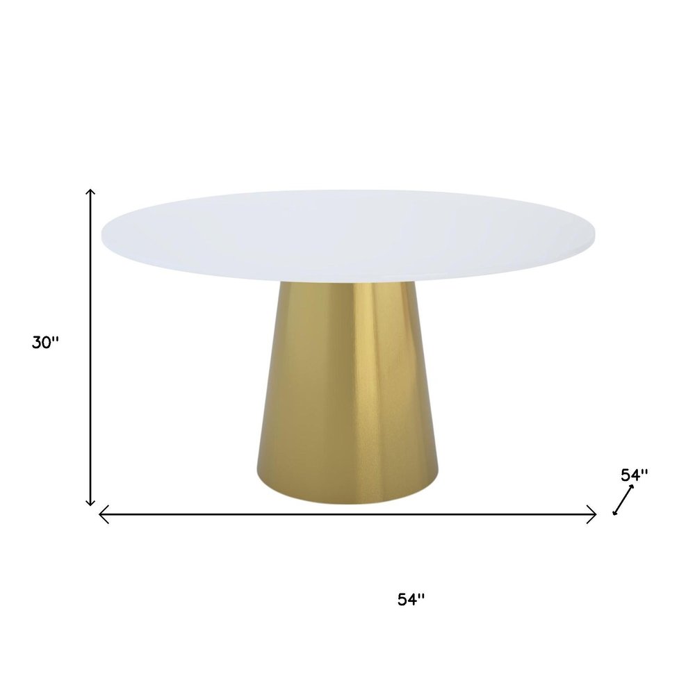 Gray White and Gold Marble and Metal Pedestal Base Round Top Dining Table