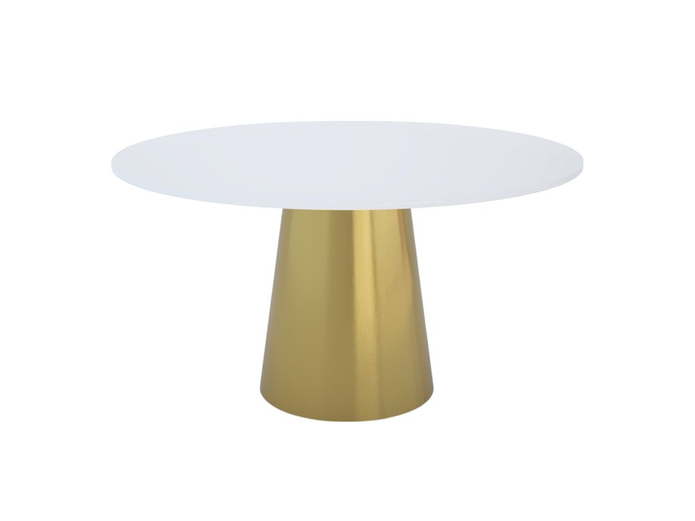 Gray White and Gold Marble and Metal Pedestal Base Round Top Dining Table
