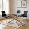 Clear and Silver Glass and Metal Cross Leg Base Dining Table - 87-inch