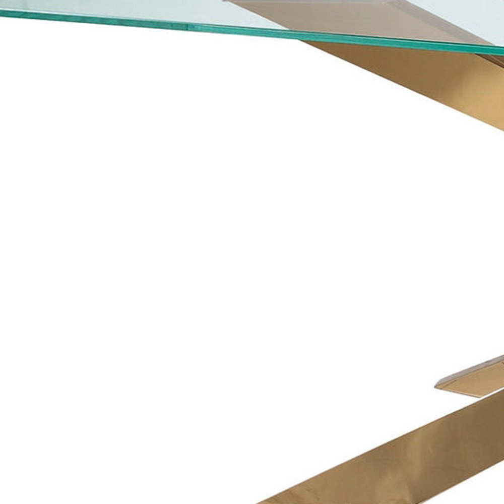 Clear and Gold Glass and Metal Cross Leg Base Dining Table - 87-inch