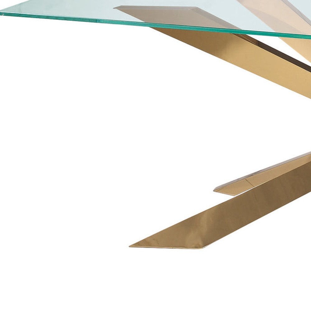 Clear and Gold Glass and Metal Cross Leg Base Dining Table - 87-inch