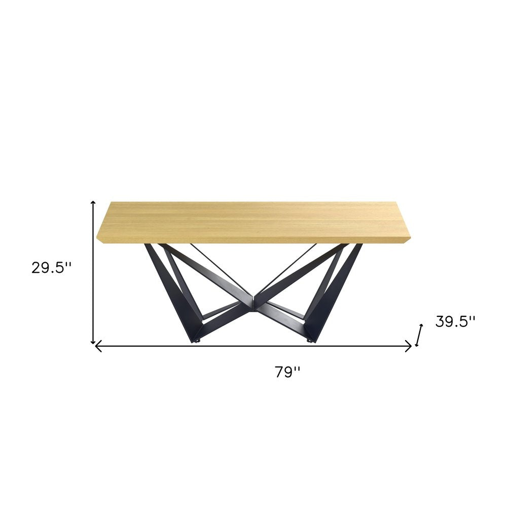 Natural and Black Wood and Metal Trestle Base Dining Table - 79-inch