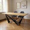 Natural and Black Wood and Metal Trestle Base Dining Table - 79-inch