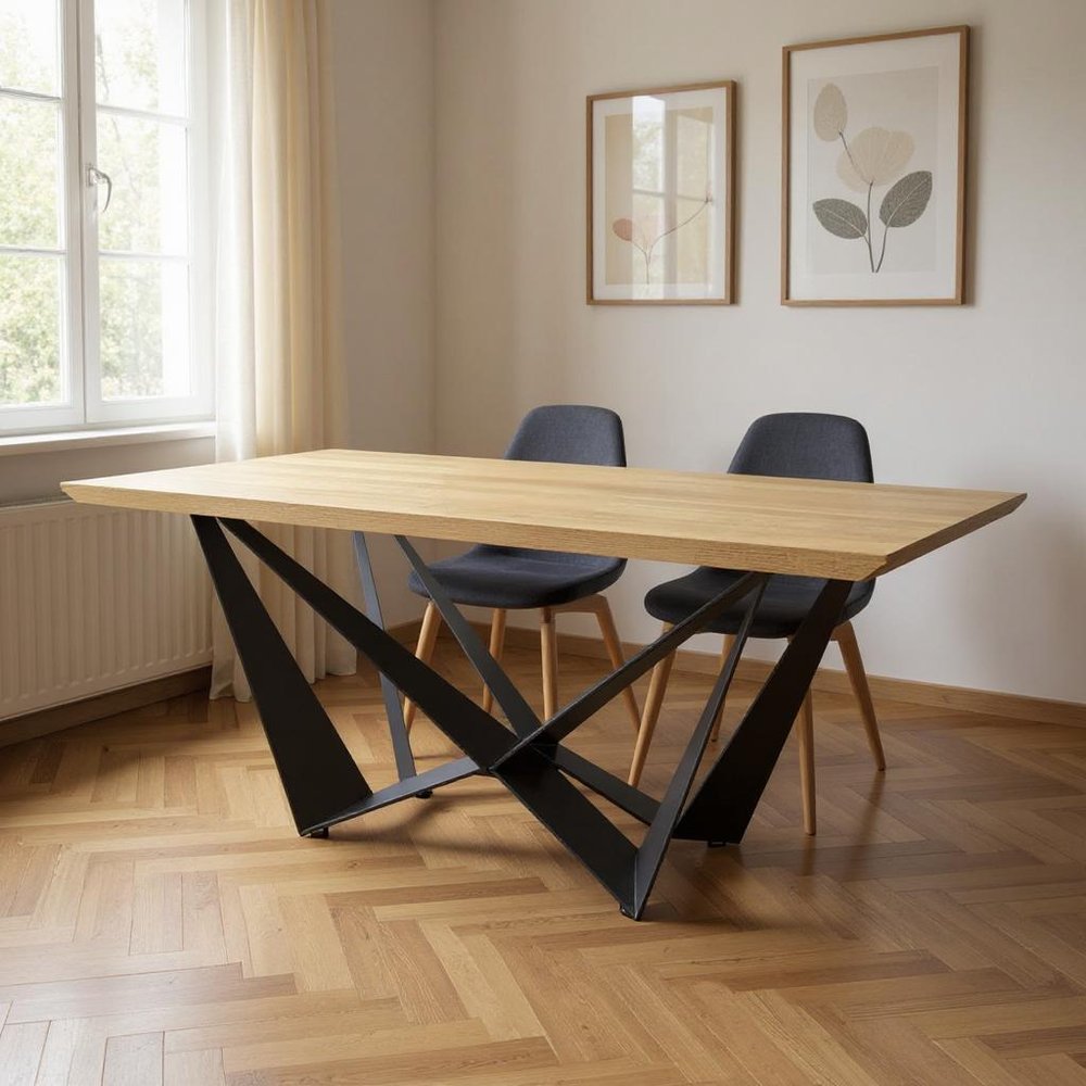 Natural and Black Wood and Metal Trestle Base Dining Table - 79-inch