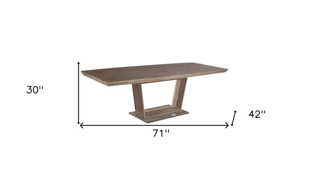 Gray Wood and Metal Self-Storing Leaf Pedestal Base Extendable Dining Table