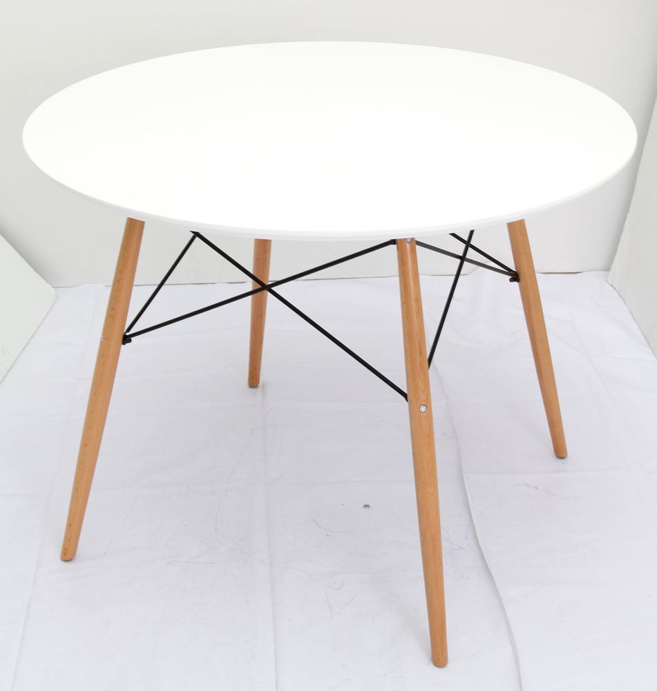 White and Natural Wood Round Top Dining Table - 36-inch