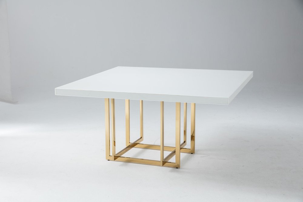 White and Gold Wood and Metal Pedestal Base Square Dining Table - 59-inch