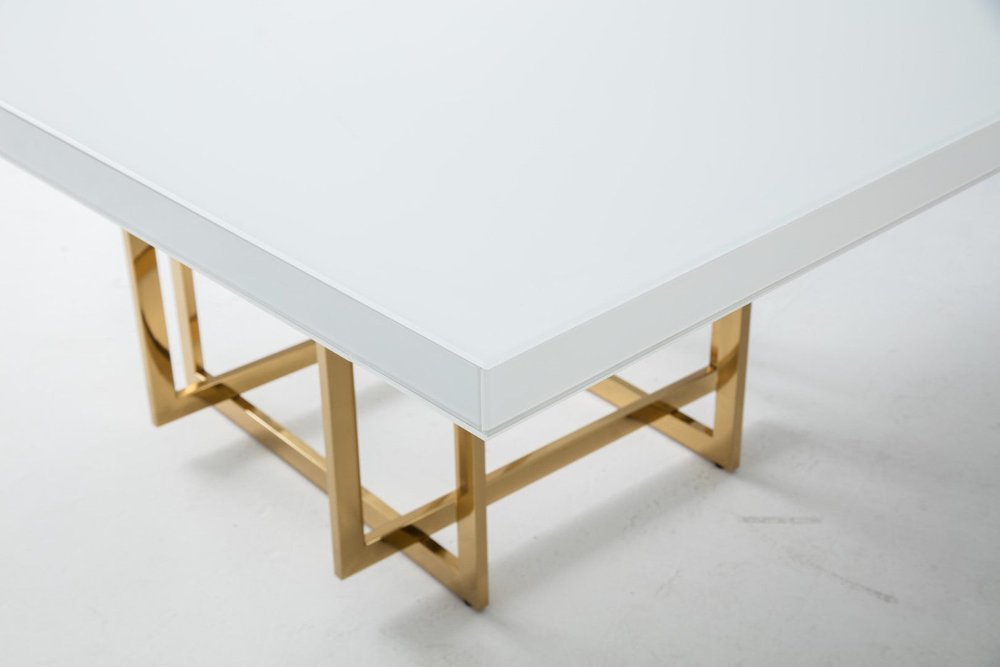 White and Gold Wood and Metal Pedestal Base Square Dining Table - 59-inch