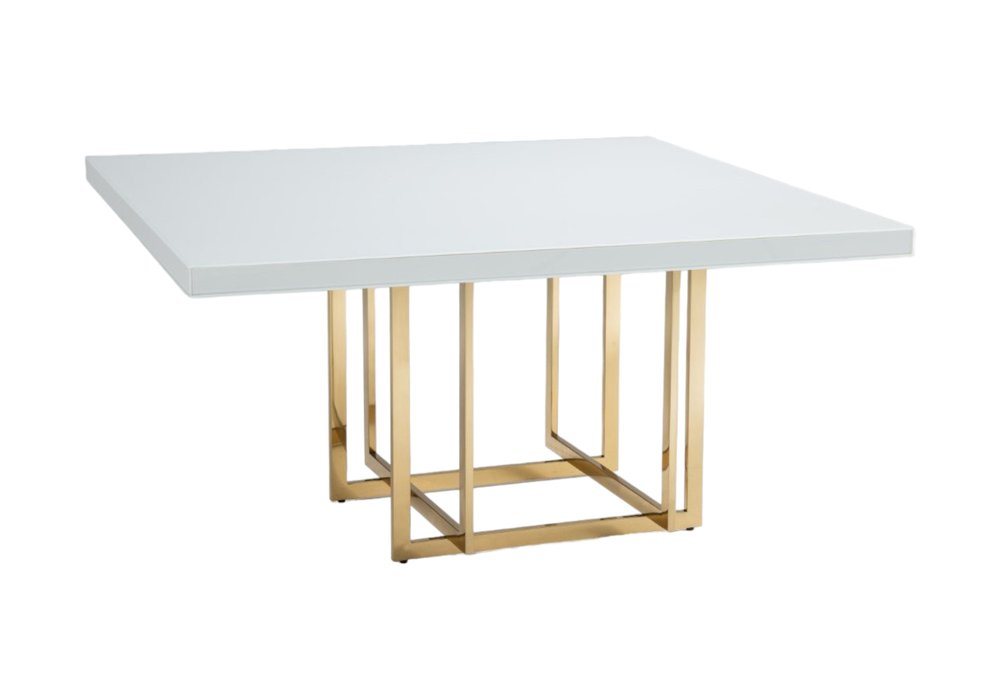 White and Gold Wood and Metal Pedestal Base Square Dining Table - 59-inch