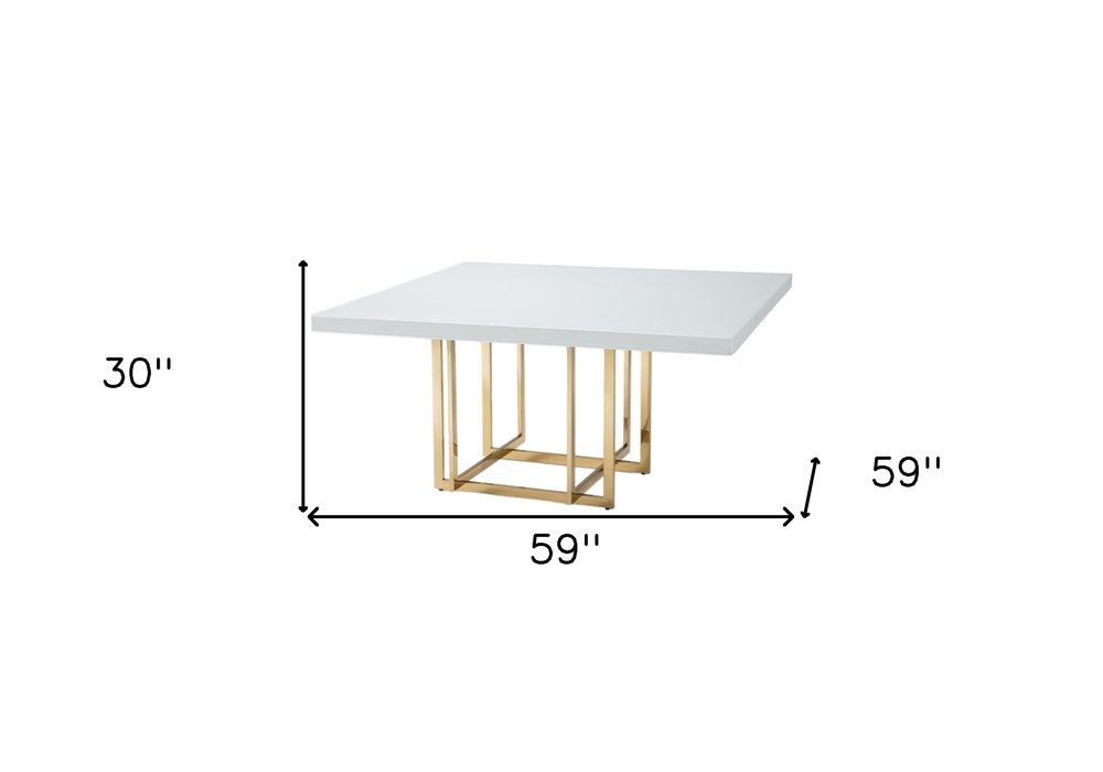 White and Gold Wood and Metal Pedestal Base Square Dining Table - 59-inch