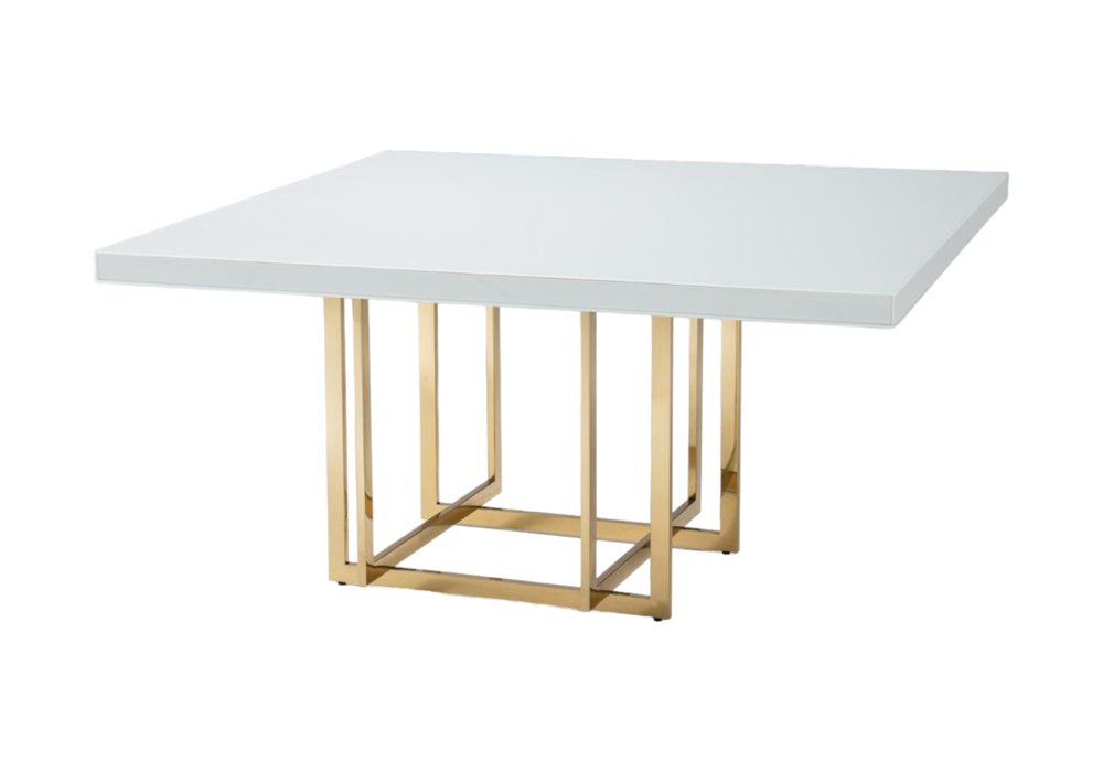White and Gold Wood and Metal Pedestal Base Square Dining Table - 59-inch