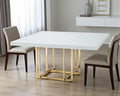 White and Gold Wood and Metal Pedestal Base Square Dining Table - 59-inch