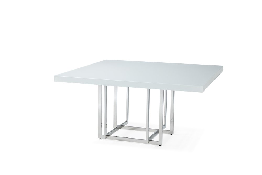 White and Silver Wood and Metal Pedestal Base Square Dining Table - 59-inch