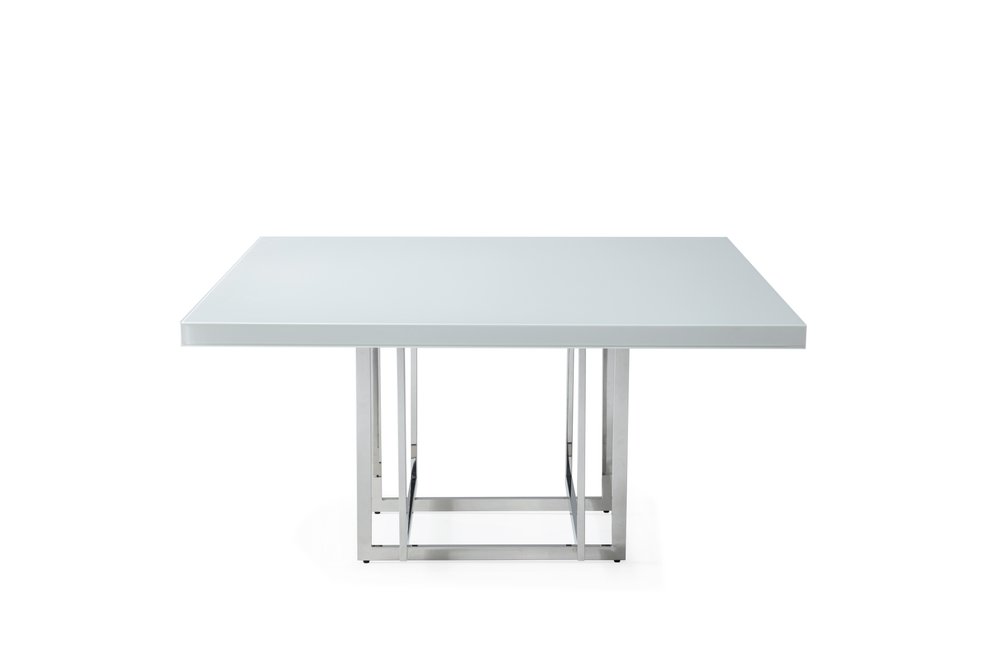 White and Silver Wood and Metal Pedestal Base Square Dining Table - 59-inch