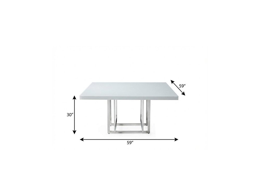 White and Silver Wood and Metal Pedestal Base Square Dining Table - 59-inch