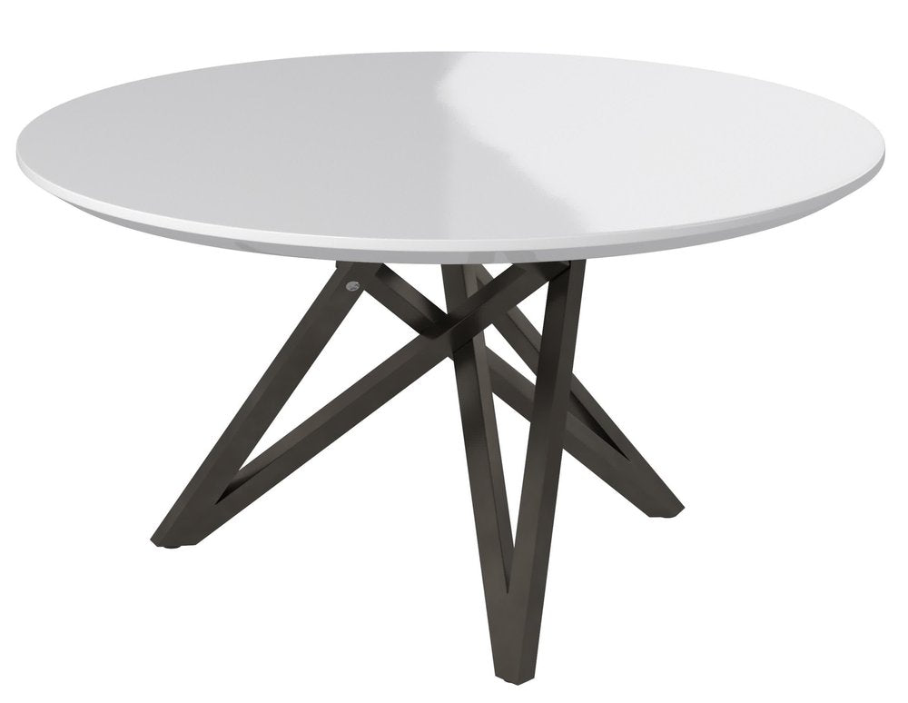 White and Gray Wood and Stainless Steel Cross Leg Base Round Top Dining Table
