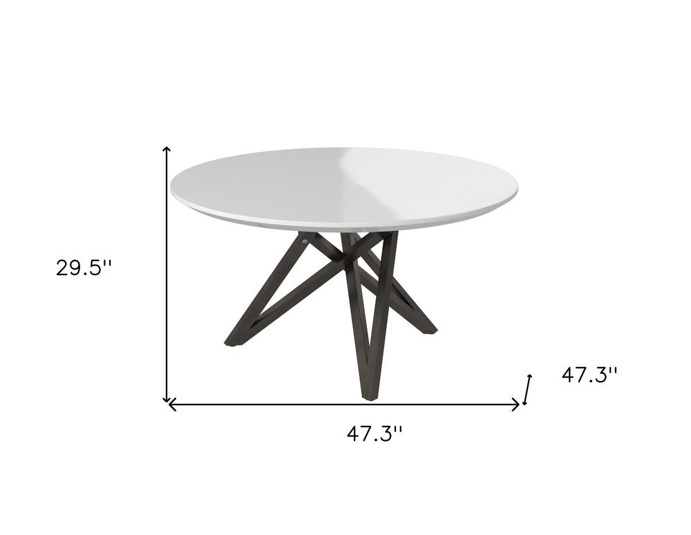White and Gray Wood and Stainless Steel Cross Leg Base Round Top Dining Table