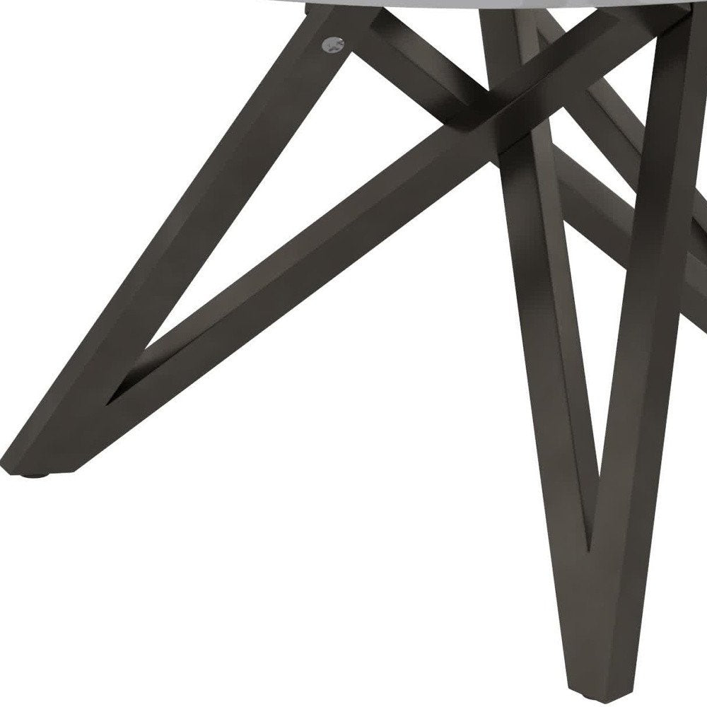 White and Gray Wood and Stainless Steel Cross Leg Base Round Top Dining Table
