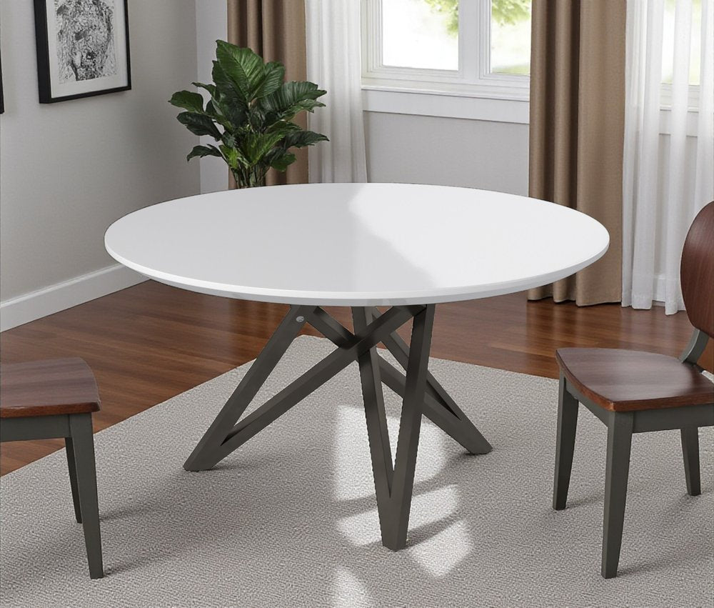 White and Gray Wood and Stainless Steel Cross Leg Base Round Top Dining Table