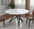 White and Gray Wood and Stainless Steel Cross Leg Base Round Top Dining Table