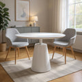 White Wood and Metal Pedestal Base Round Top Dining Table - 36-inch