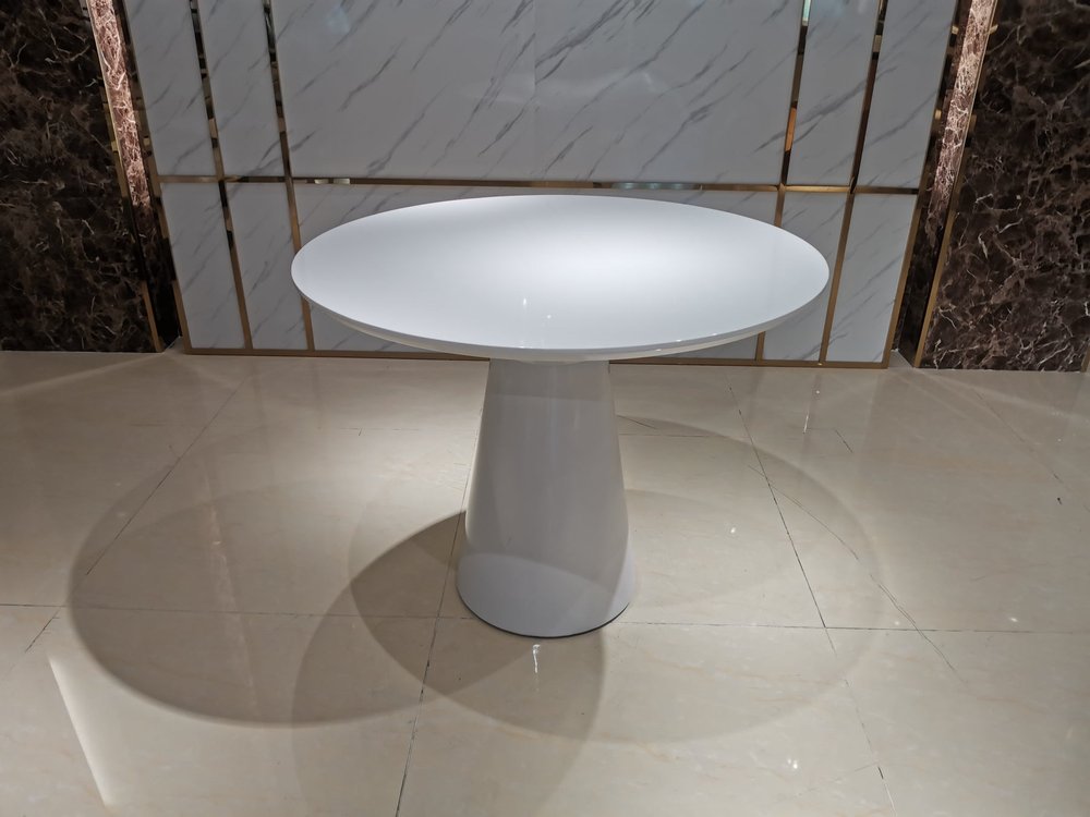 White Wood and Metal Pedestal Base Round Top Dining Table - 36-inch