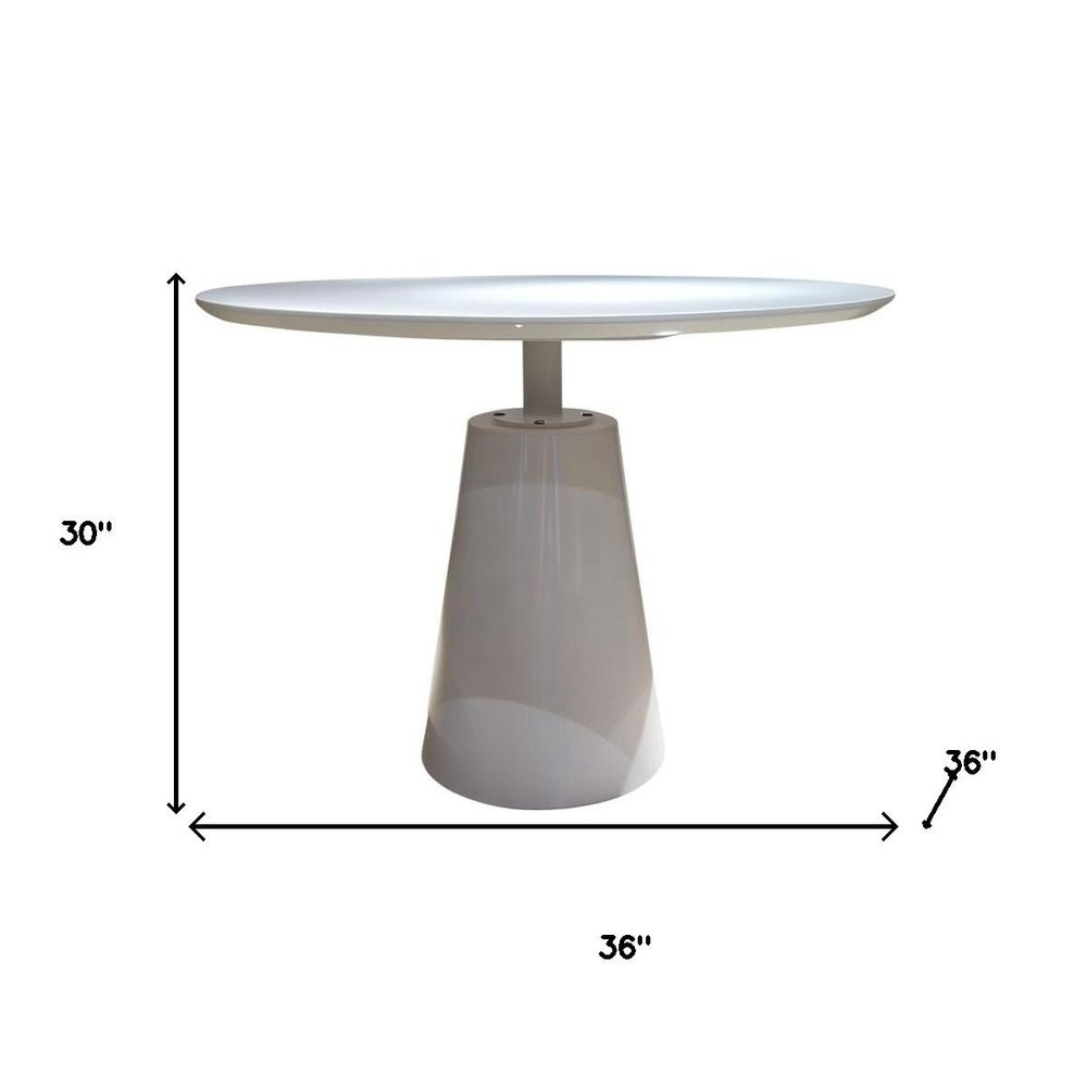 White Wood and Metal Pedestal Base Round Top Dining Table - 36-inch