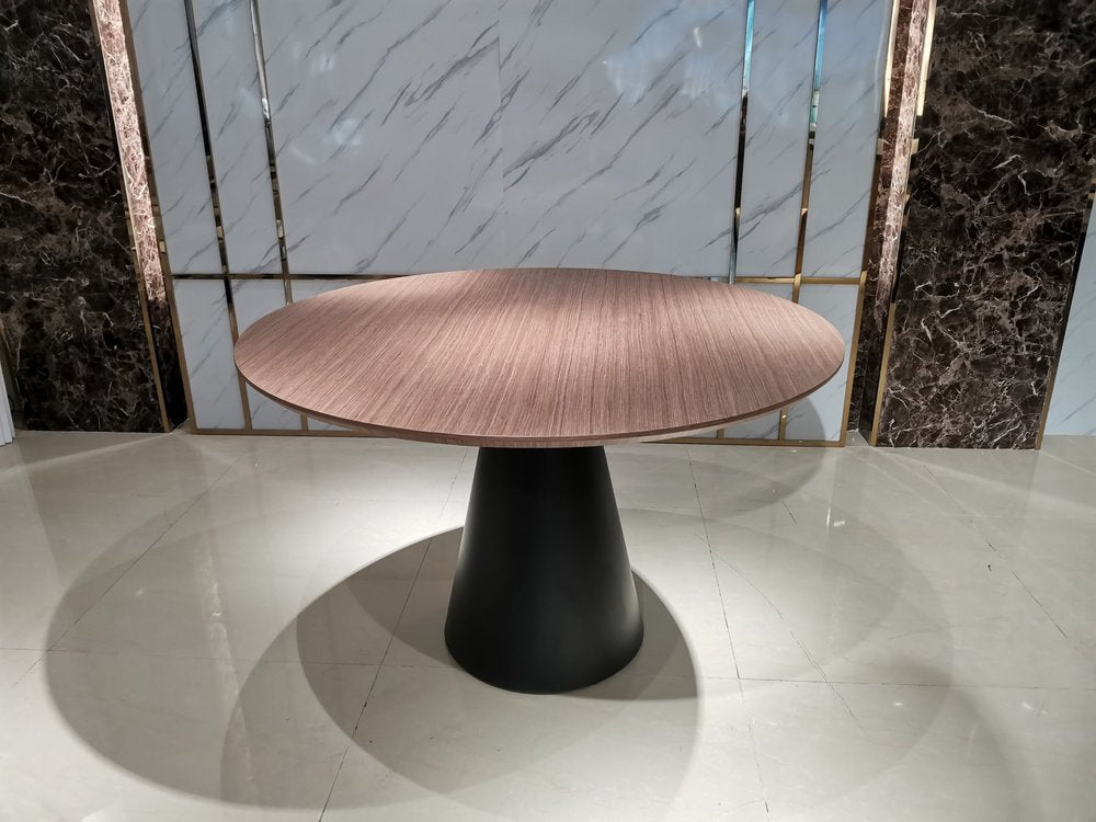 Brown and Black Wood and Metal Pedestal Base Round Top Dining Table - 48-inch