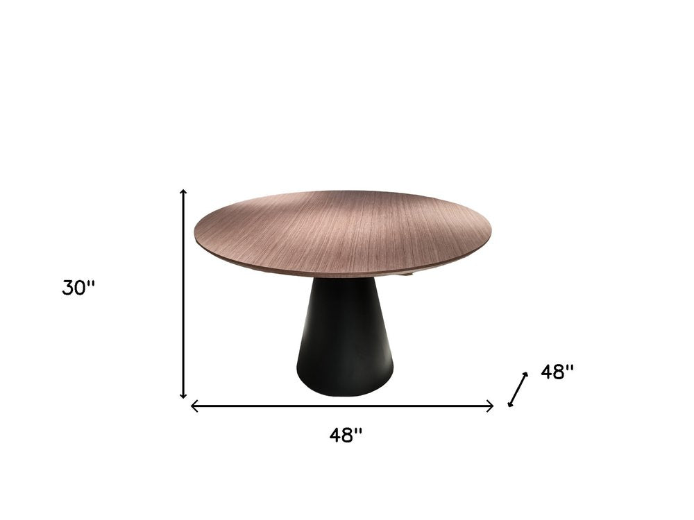 Brown and Black Wood and Metal Pedestal Base Round Top Dining Table - 48-inch