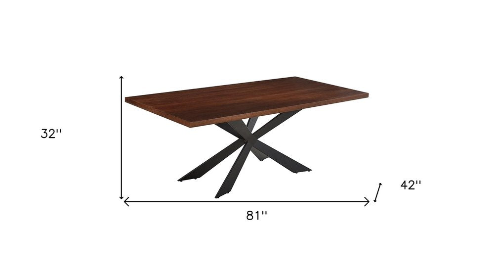 Brown and Black Wood and Metal Cross Leg Base Dining Table - 81-inch