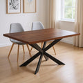 Brown and Black Wood and Metal Cross Leg Base Dining Table - 81-inch