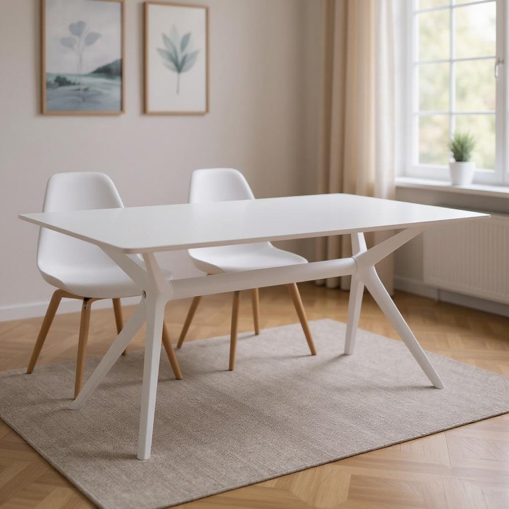 White Wood and Heavy Duty Plastic Trestle Base Dining Table - 47-inch