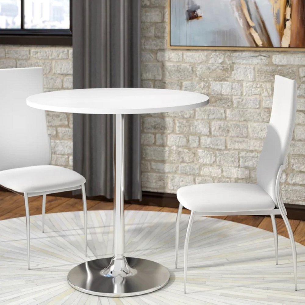 Black and Silver Wood and Metal Pedestal Base Round Top Dining Table - 36-inch
