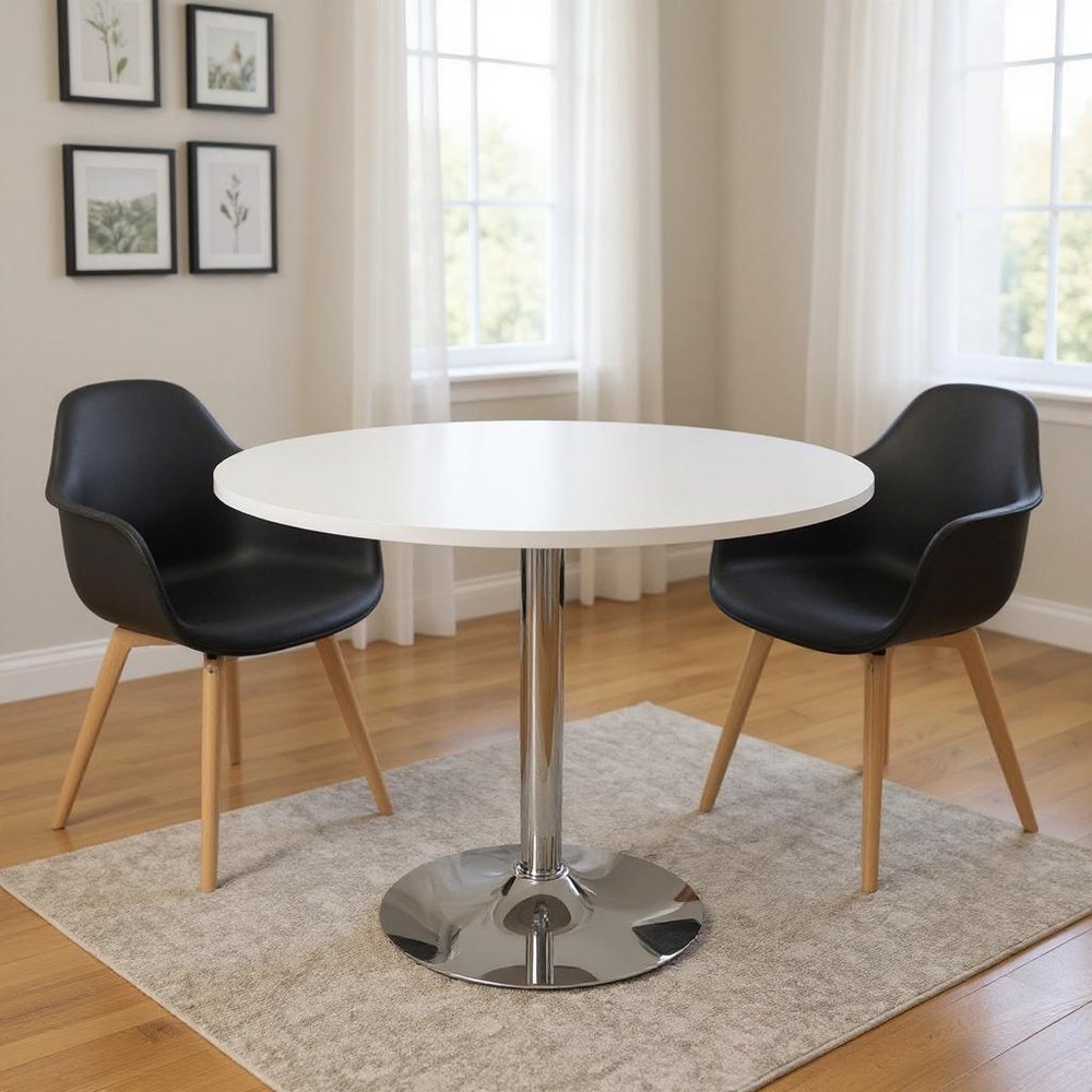 Black and Silver Wood and Metal Pedestal Base Round Top Dining Table - 36-inch