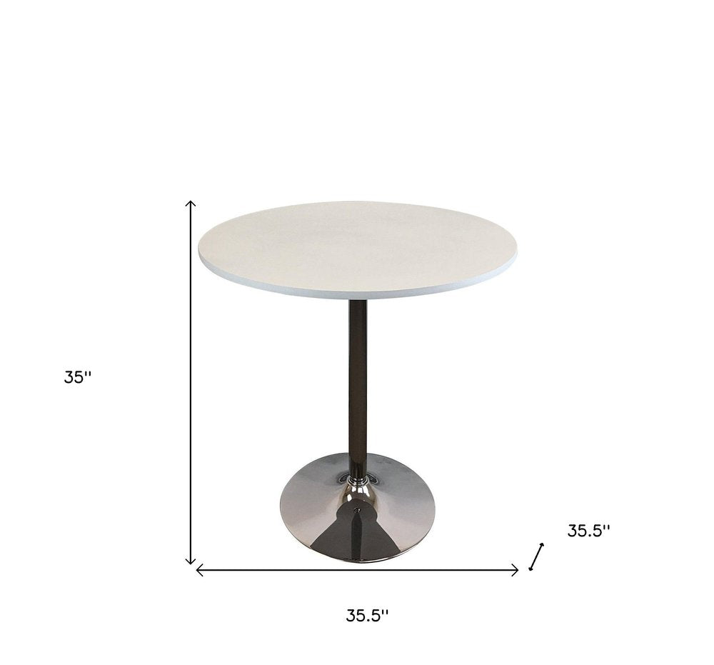 White and Silver Wood and Metal Pedestal Base Round Top Dining Table - 36-inch