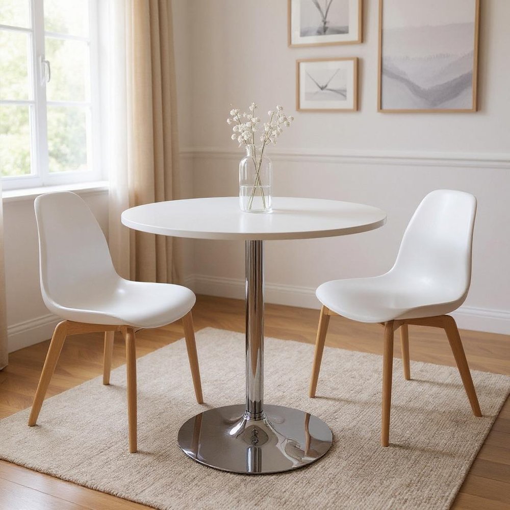 White and Silver Wood and Metal Pedestal Base Round Top Dining Table - 36-inch