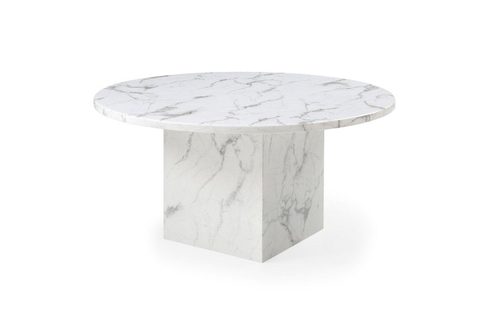 Gray and White Marble Pedestal Base Round Top Dining Table - 60-inch