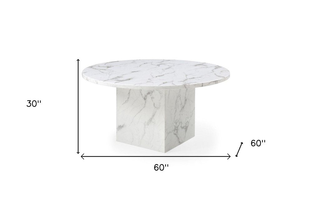 Gray and White Marble Pedestal Base Round Top Dining Table - 60-inch