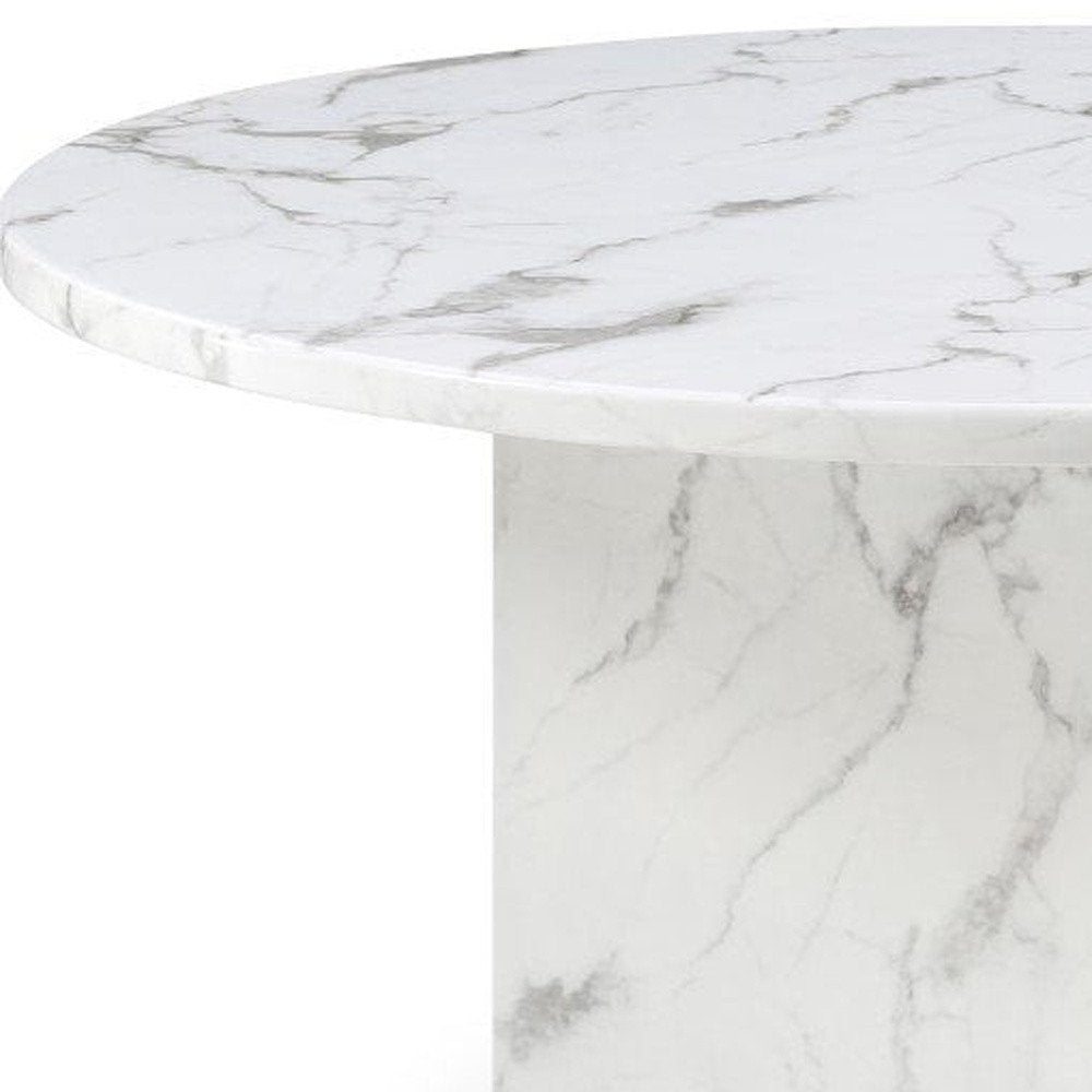 Gray and White Marble Pedestal Base Round Top Dining Table - 60-inch
