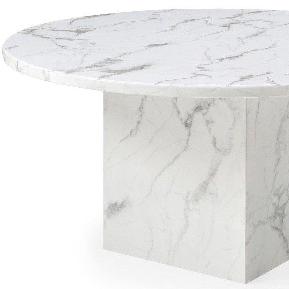 Gray and White Marble Pedestal Base Round Top Dining Table - 60-inch