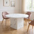 Gray and White Marble Pedestal Base Round Top Dining Table - 60-inch