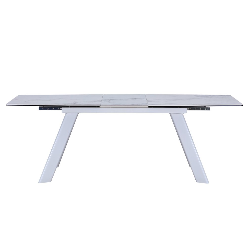 Gray and White Ceramic and Metal Self-Storing Leaf Extendable Dining Table
