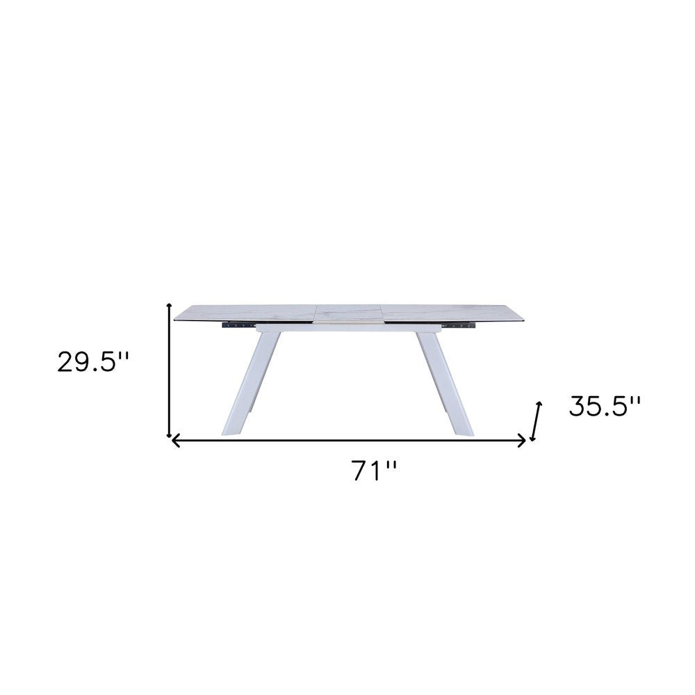 Gray and White Ceramic and Metal Self-Storing Leaf Extendable Dining Table