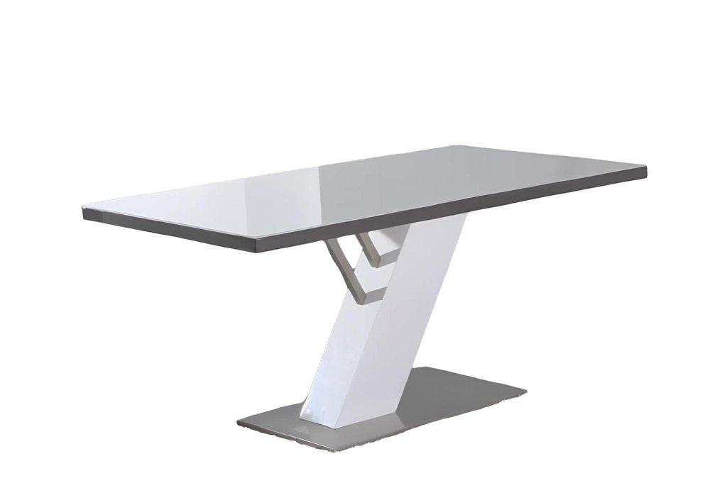 White and Silver Wood and Metal Pedestal Base Dining Table - 63-inch