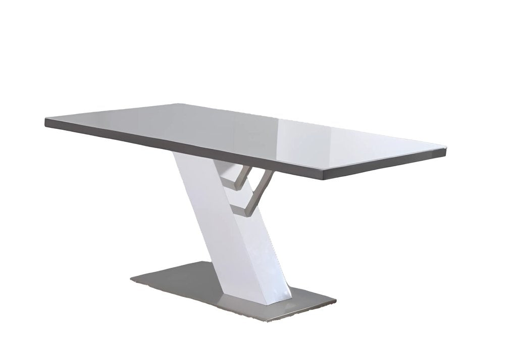 White and Silver Wood and Metal Pedestal Base Dining Table - 63-inch