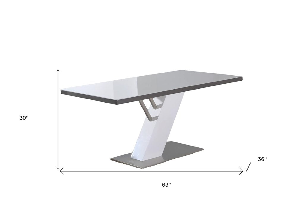 White and Silver Wood and Metal Pedestal Base Dining Table - 63-inch