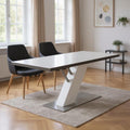 White and Silver Wood and Metal Pedestal Base Dining Table - 63-inch